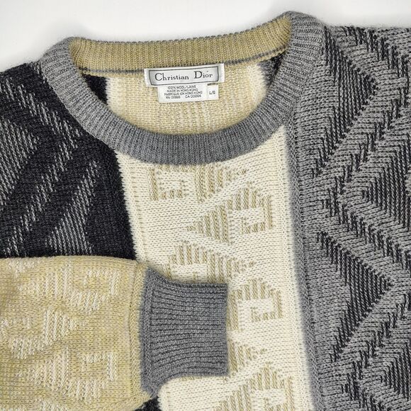 Vintage Christian Dior Sweater Wool Mens Size Large 3D Knit Grunge - Picture 1 of 5